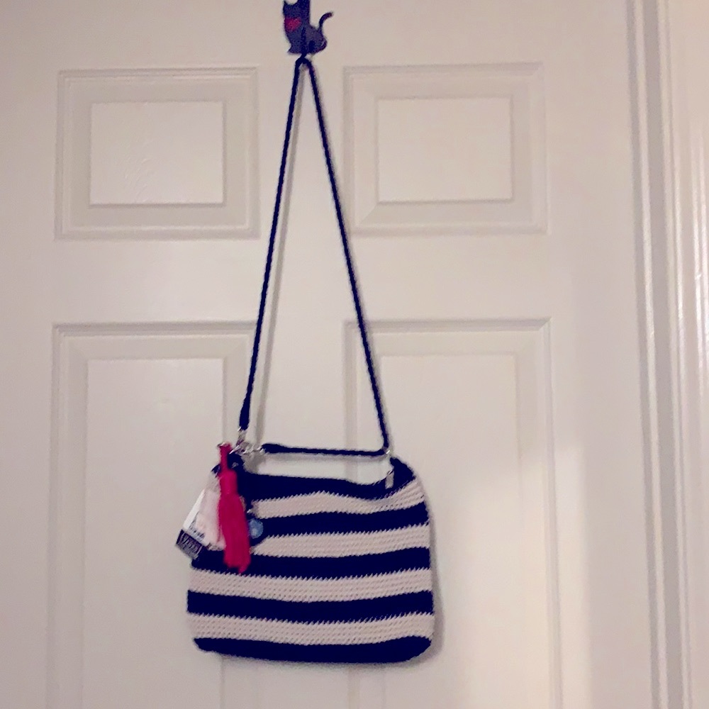 NWT The Sak 3 Way Convertible Vegan crocheted Purse outside and inside zipper.